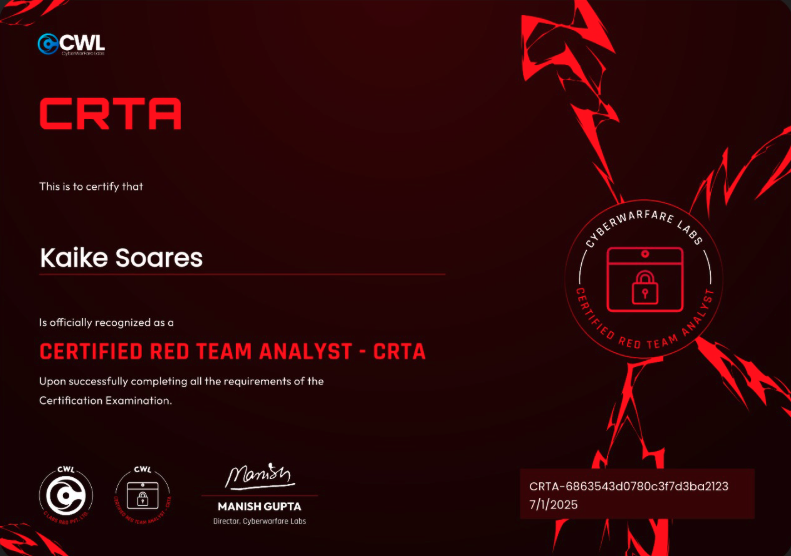 CRTA Certificate: Kaike Soares