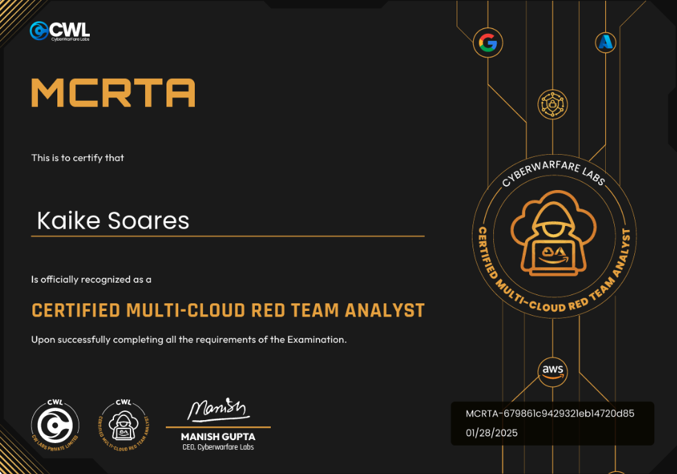 MCRTA Certificate: Kaike Soares